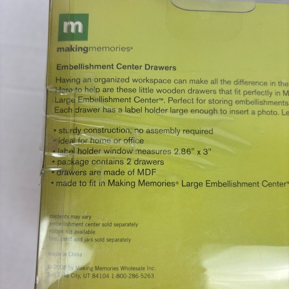 Making Memories-crafting/scrapbook Embellishment Center Drawers-2-pk/white/NIP - Picture 7 of 10
